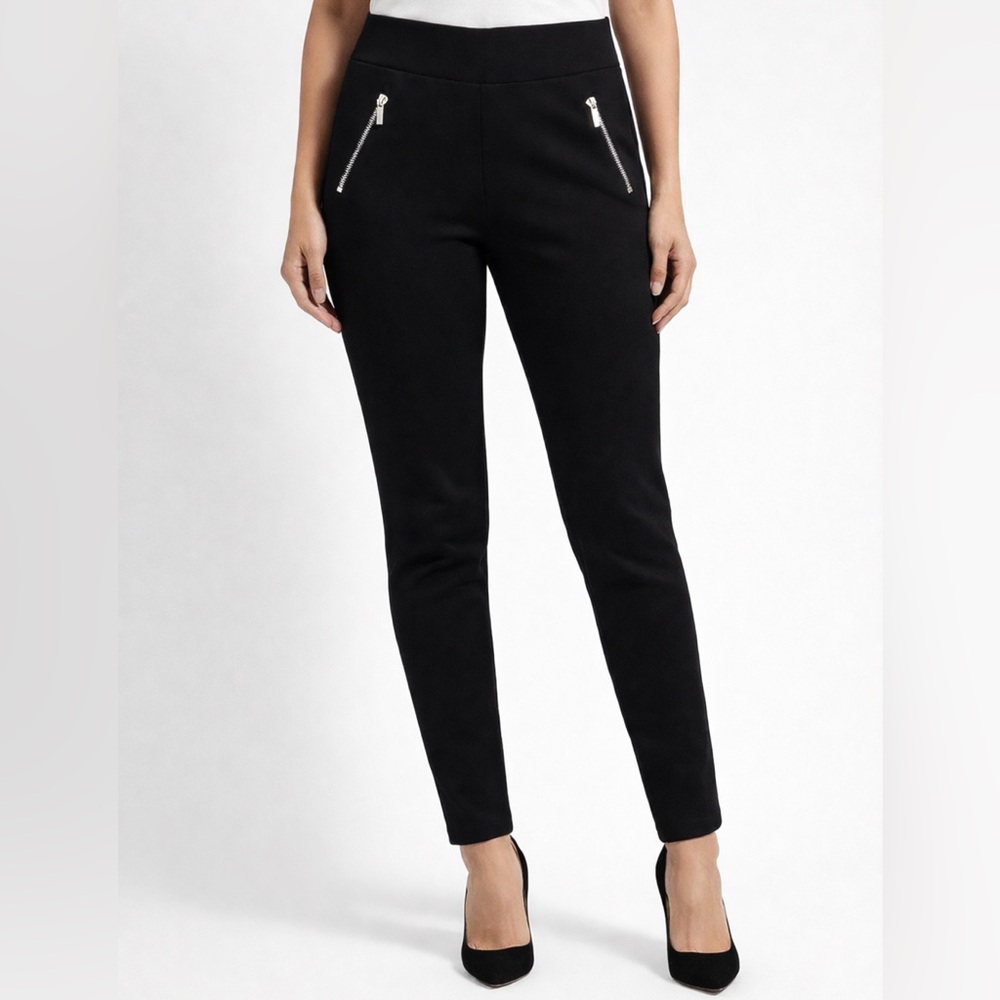 Simply Styled Sears Ponte Leggings Black Onyx Small NWT Faux Zipper Workwear